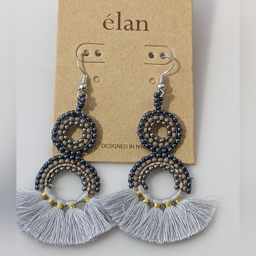 Boho Grey & Gold Tassel Earrings - Picture 3 of 4